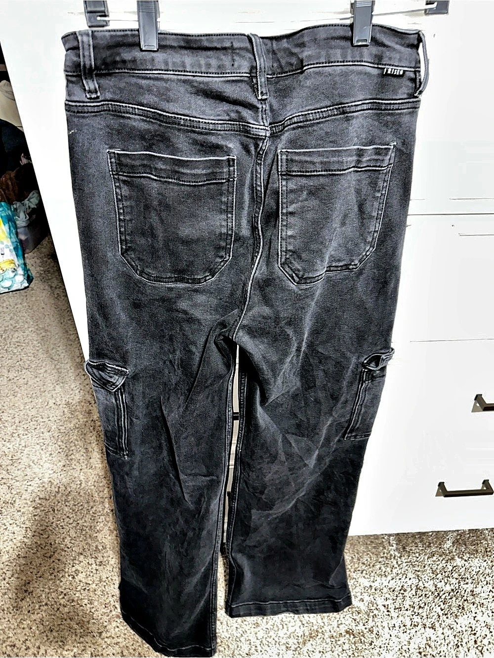 Risen High Rise Wide Leg Cargo Jeans Black size 15 - Picture 3 of 5